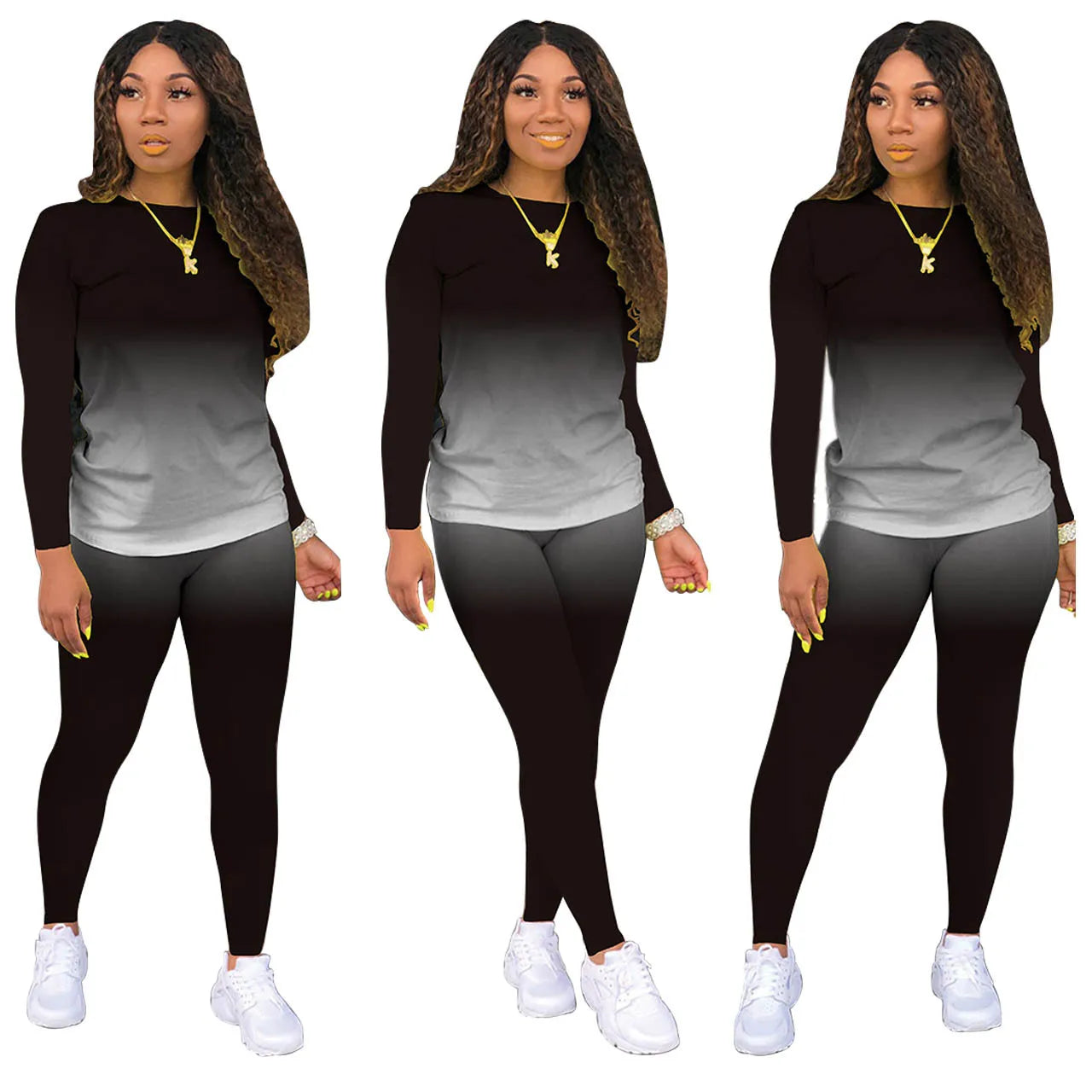2025 Women's Casual Two-Piece Suit, Gradual Change Long Sleeved Trousers Sports Trend