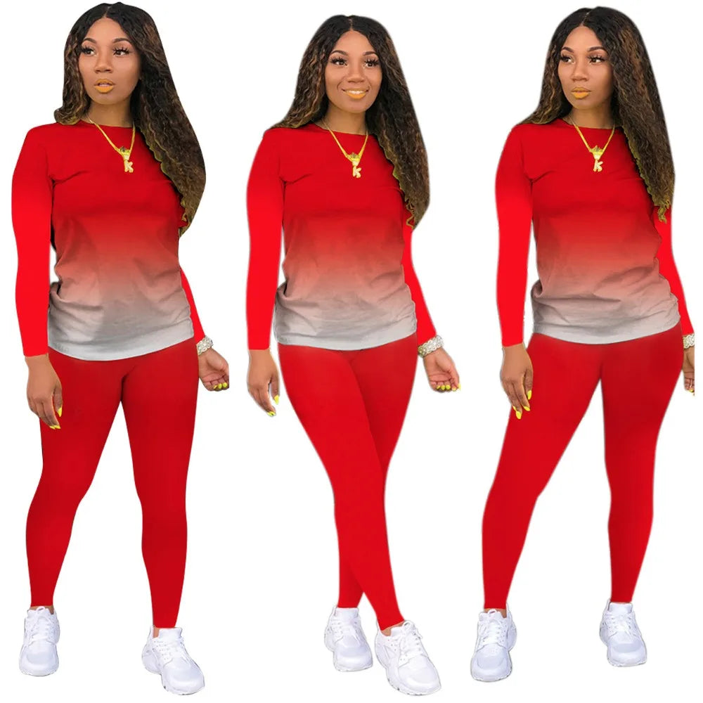 2025 Women's Casual Two-Piece Suit, Gradual Change Long Sleeved Trousers Sports Trend