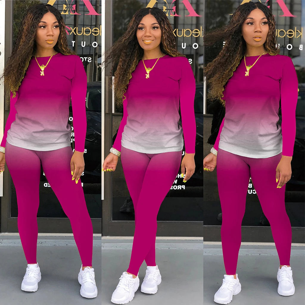 2025 Women's Casual Two-Piece Suit, Gradual Change Long Sleeved Trousers Sports Trend