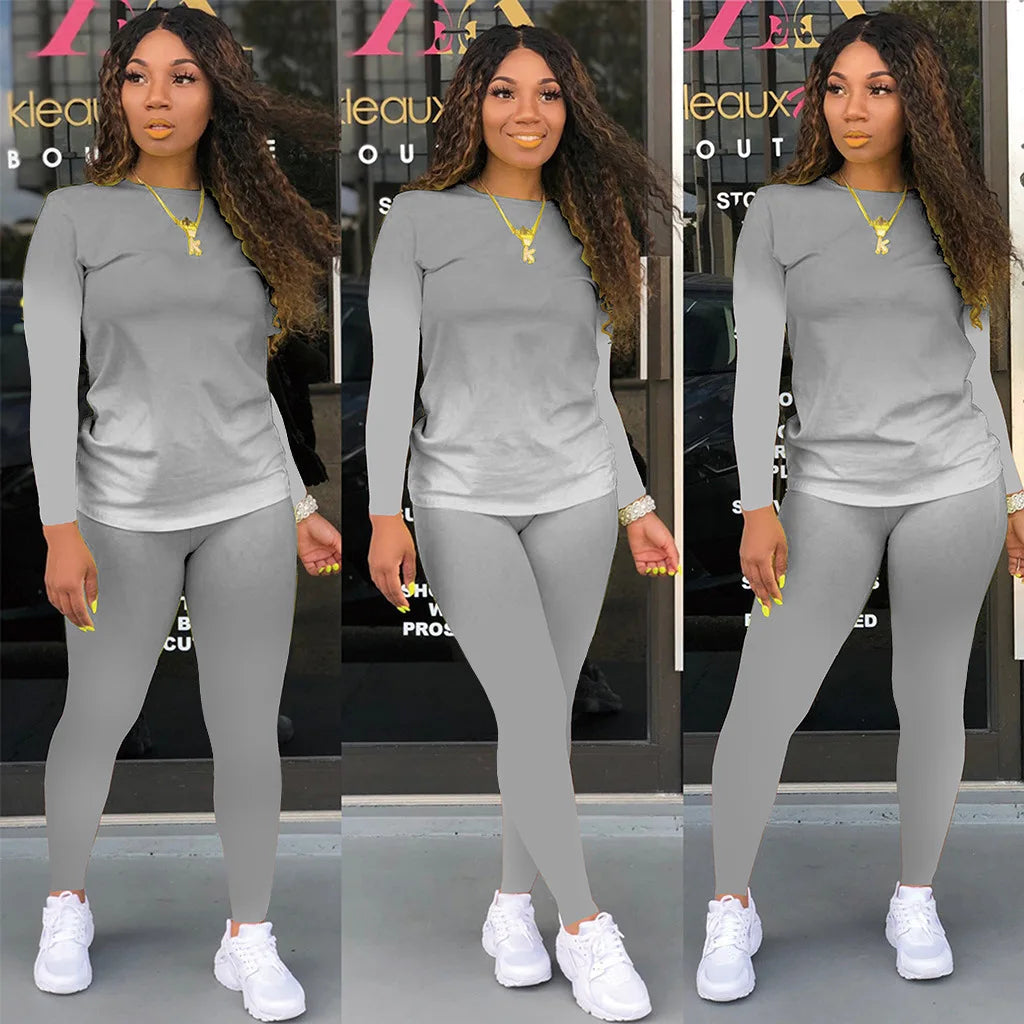 2025 Women's Casual Two-Piece Suit, Gradual Change Long Sleeved Trousers Sports Trend