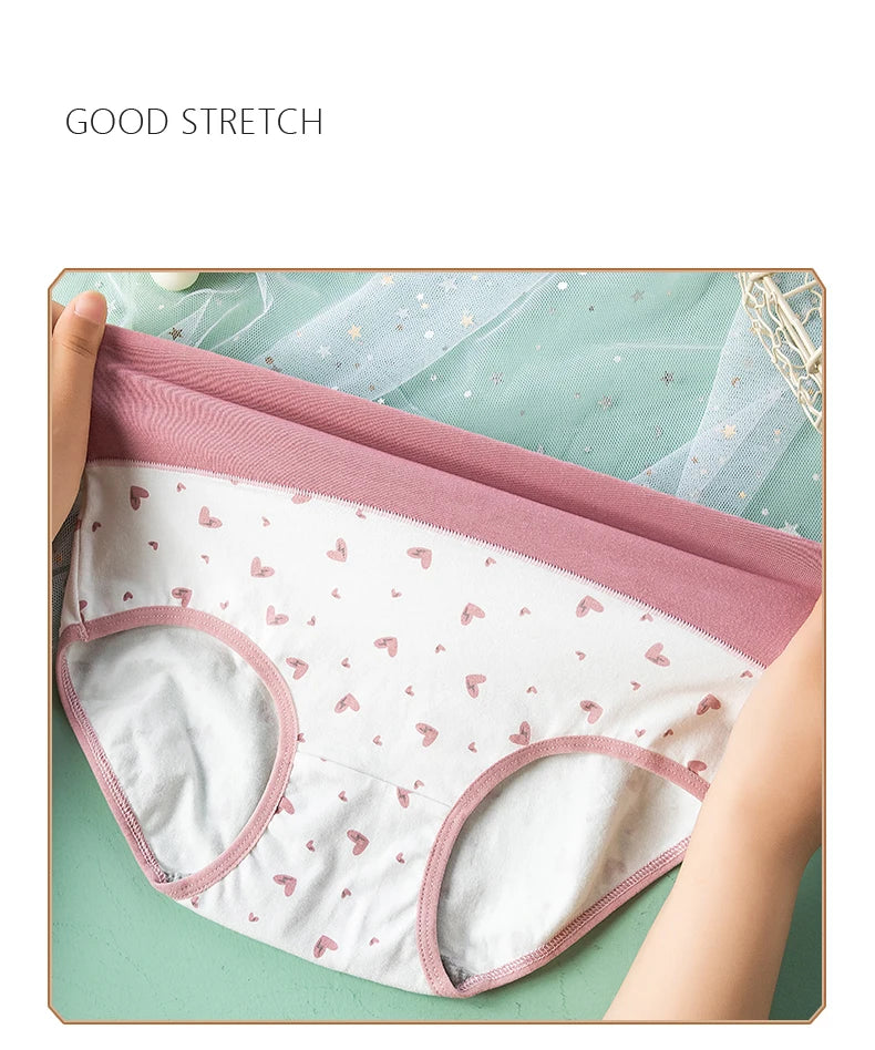 4Pcs/Set Women's Cotton Panties High Waist Printed Slim Briefs Breathable Underwear Soft Pantys Plus Size Sexy Ladies Lingerie