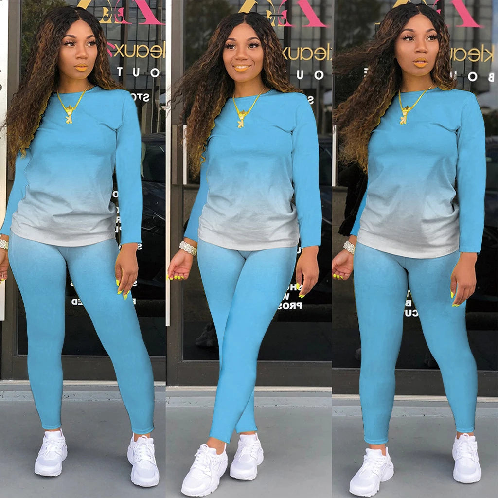 2025 Women's Casual Two-Piece Suit, Gradual Change Long Sleeved Trousers Sports Trend