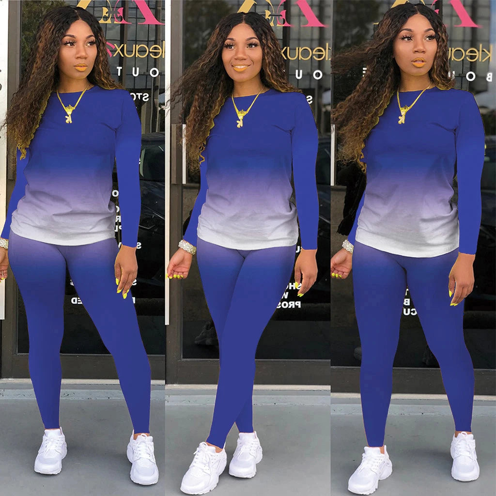 2025 Women's Casual Two-Piece Suit, Gradual Change Long Sleeved Trousers Sports Trend