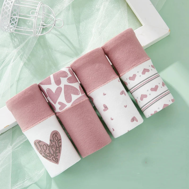 4Pcs/Set Women's Cotton Panties High Waist Printed Slim Briefs Breathable Underwear Soft Pantys Plus Size Sexy Ladies Lingerie
