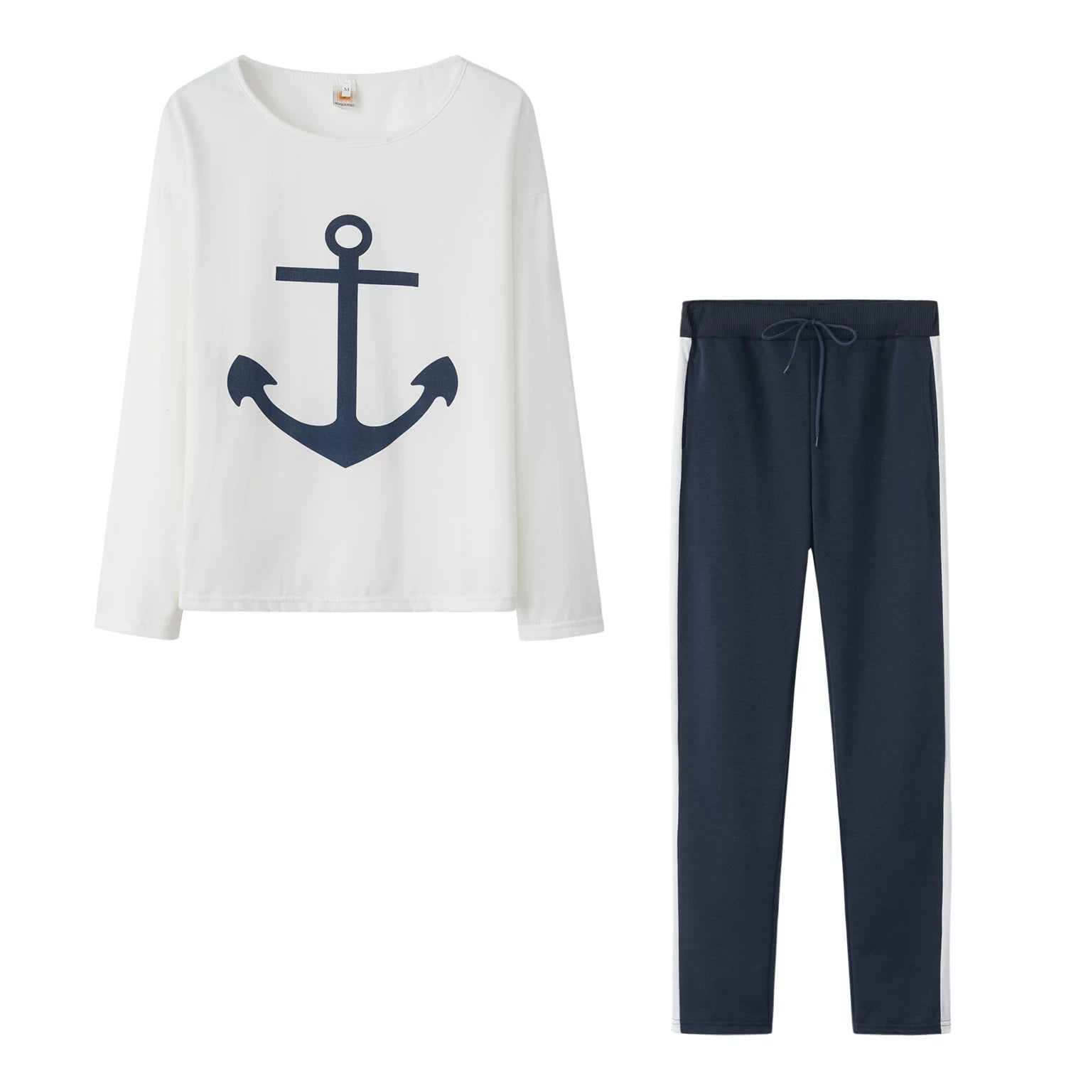 Tracksuit Women Pants Set Fashion Clothes Summer 2023 Boat Anchor Print Patchwork Casual Stretch Bodycon Two Piece Matching