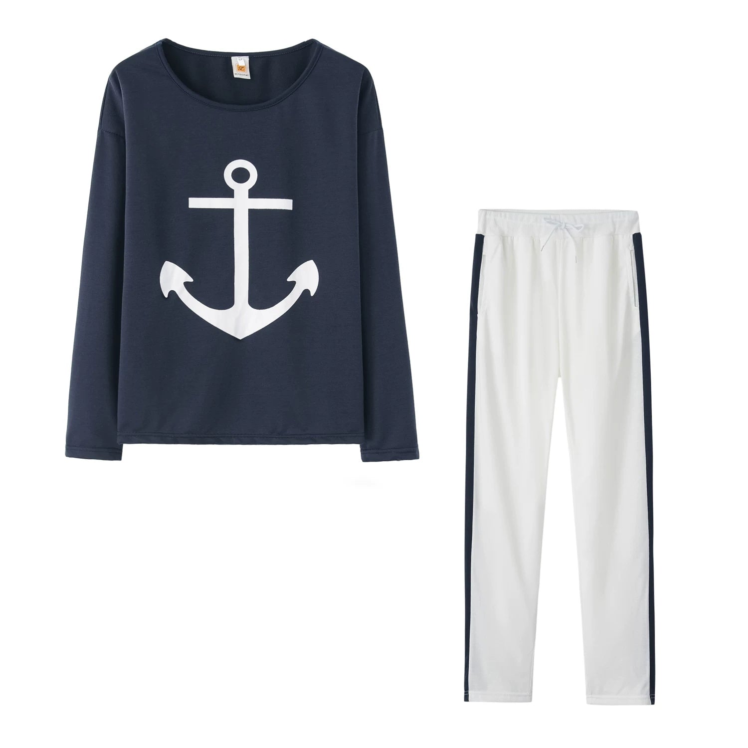 Tracksuit Women Pants Set Fashion Clothes Summer 2023 Boat Anchor Print Patchwork Casual Stretch Bodycon Two Piece Matching
