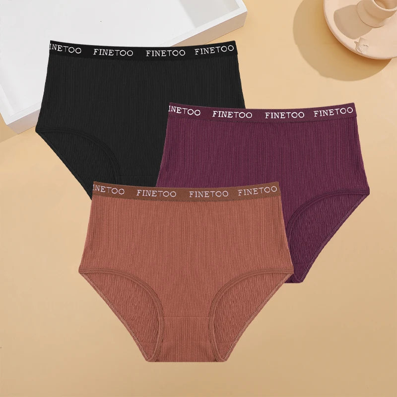 3Pcs Plus Size Cotton Underwear Sexy Striped Mid Waist Panties Breathable Stretch Belt Briefs Female Comfort Lingerie Shorts New