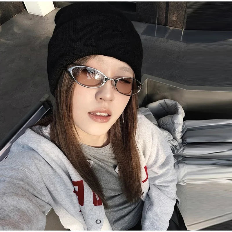 Women‘s Small Oval Sunglasses UV400 Protection Mini Shades Y2K Retro Tiny Slim Oval Frame Glasses for Men Women Daily Wear