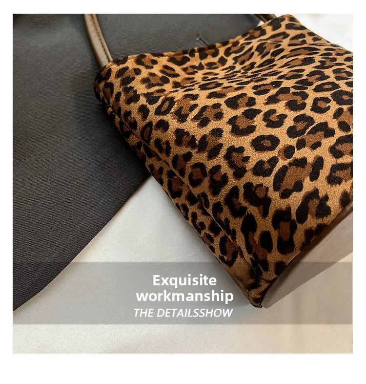 Mini Shoulder Bag Retro Leopard Print Women Crossbody Bucket Bag Fashion Ins Korean Style Faux Suede Fall New Simple Tote Bag