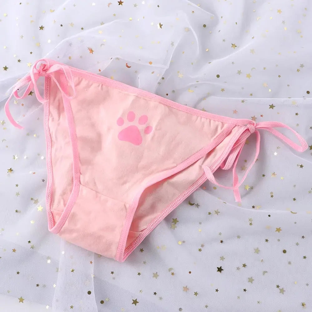 1-4Pcs Sexy Bandage Lolita Panties Low Waist Lingerie Cute Claw Women's Briefs Low Waist Animation Underwear Black,Pink,White