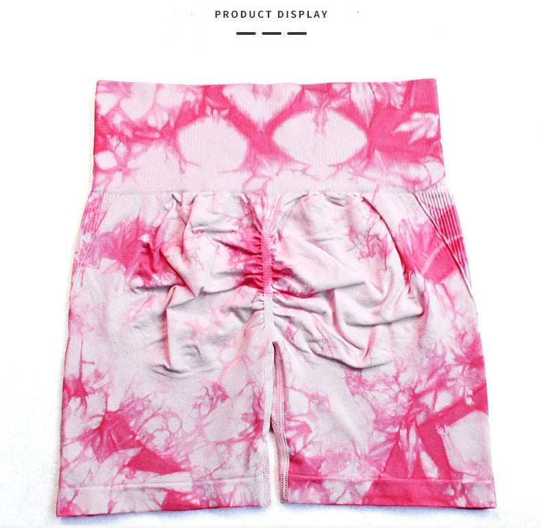 Seamless High Waist Shorts Women Tie Dye Shorts Sexy Hip Liftting Stretchy Yoga Shorts Workout Running Knited Skinny Gym Shorts