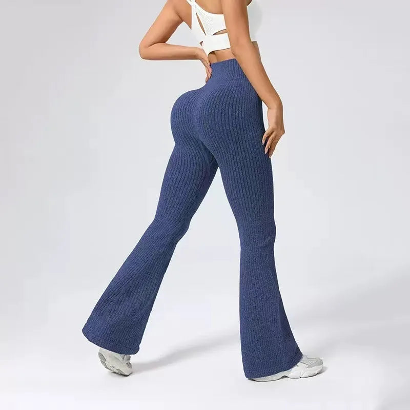 New Micro Bell-bottoms Women Seamless Slim Leggings Solid Ribbed Knited Leggings High Waist High Elastic Yoga Fitness Pants