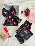 Women 2 Piece Set Elegant And Romantic Printed V Neck Lace Top And Pants Comfortable And Breathable Women's Clothing