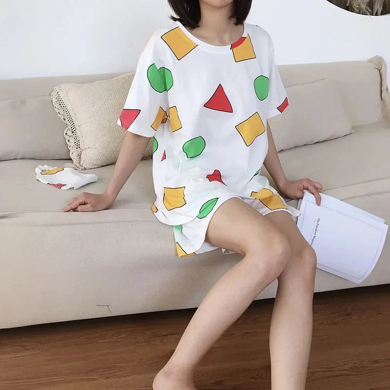 Pijama Sin Chan Man Pajama Sinchan Cotton Summer Short Sets Japanese Pajamas for Couples Man and Woman Sleepwear 2025