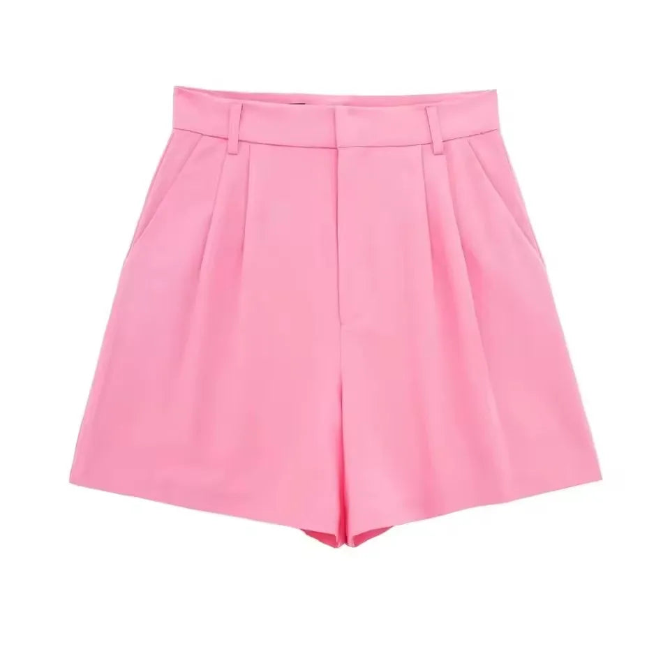 HH Women 2 Piece Vest Shorts Set V Neck Button Waistcoat High Waist Pleated Shorts Office Lady Casual Business Solid Suit
