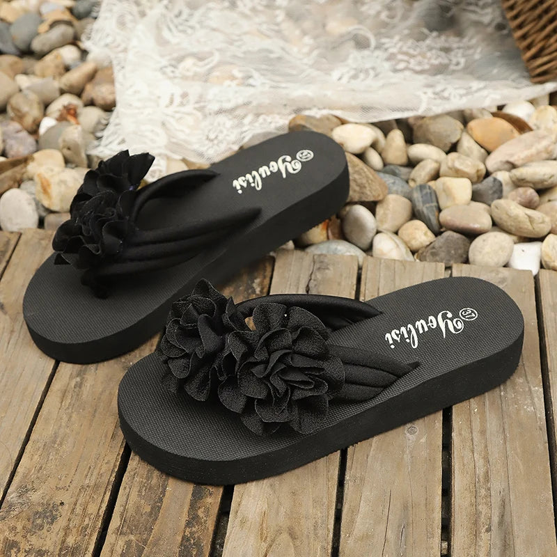 Plus Size 45 Flower Decor Flip Flops Women 2026 Summer Clip Toe Platform Slippers Woman Lightweight Eva Sole Outdoor Slides