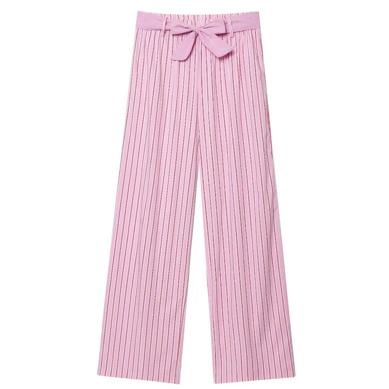 HXAO 2025 Striped Pant Sets Women's Suit Summer Elegant Crop Slip Top Vest 2 Piece Sets Woman Outfit Bow High Waist Trousers Set