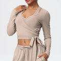 Women Slim Breathable Sports Top Women Active Wear Sports Yoga Long Sleeved Solid Color Running Shirts Straps Design Yoga Top