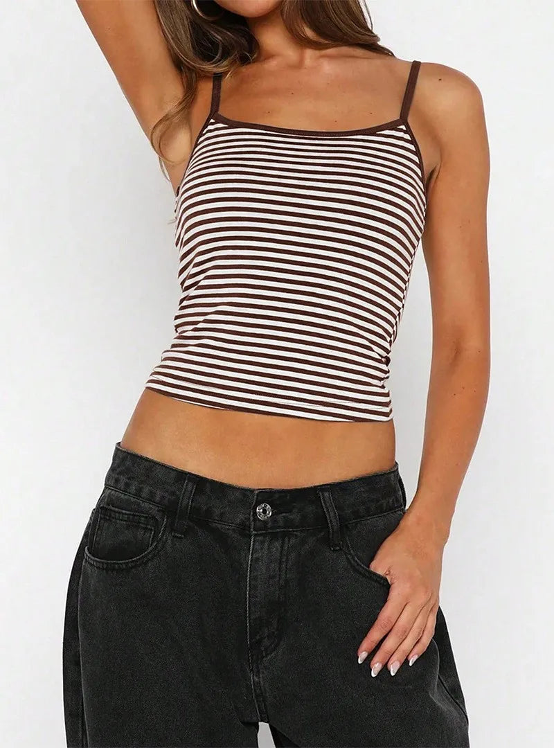Women's 2026 New Vintage Striped Crop Top – Low Cut High Waist Slim Fit Tank, Sexy Y2K Streetwear Camisole