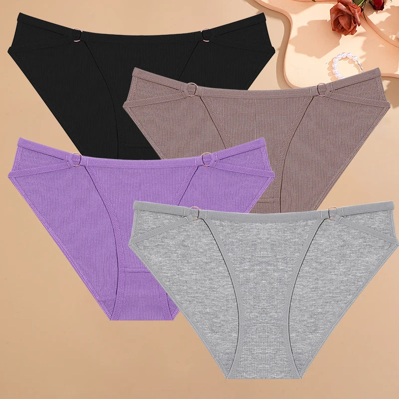 4PCS/SET Stripes Women Cotton Panties Women Sexy Low Rise Briefs Female Breathbale Underwear Button Design Pattern Soft Lingerie
