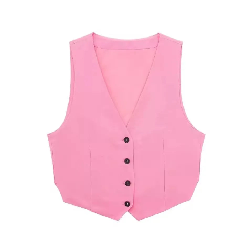 HH Women 2 Piece Vest Shorts Set V Neck Button Waistcoat High Waist Pleated Shorts Office Lady Casual Business Solid Suit