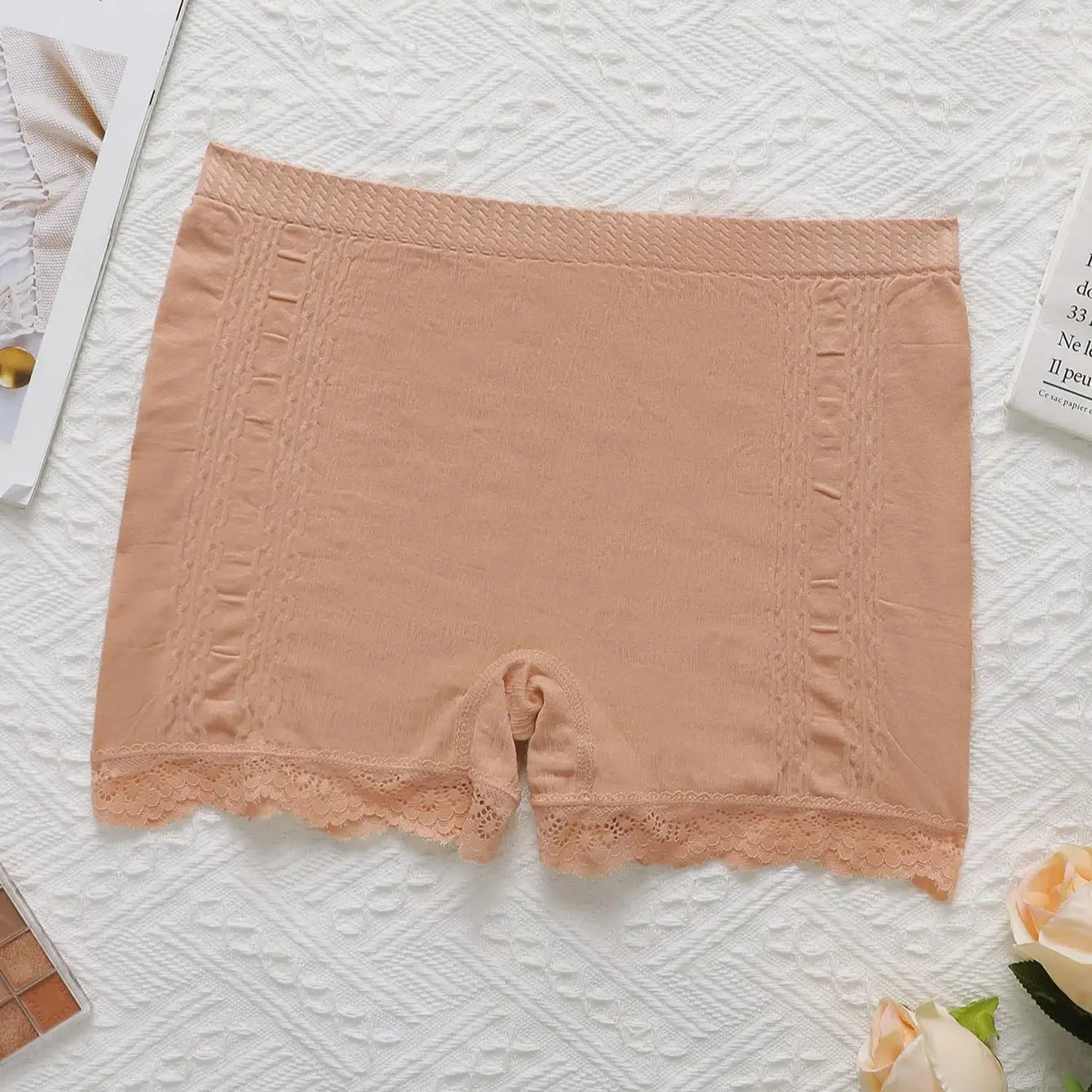Soft Women's Pink Lace Biker Safety Shorts Breathable Anti-Chafing Underwear for Dresses and Skirts