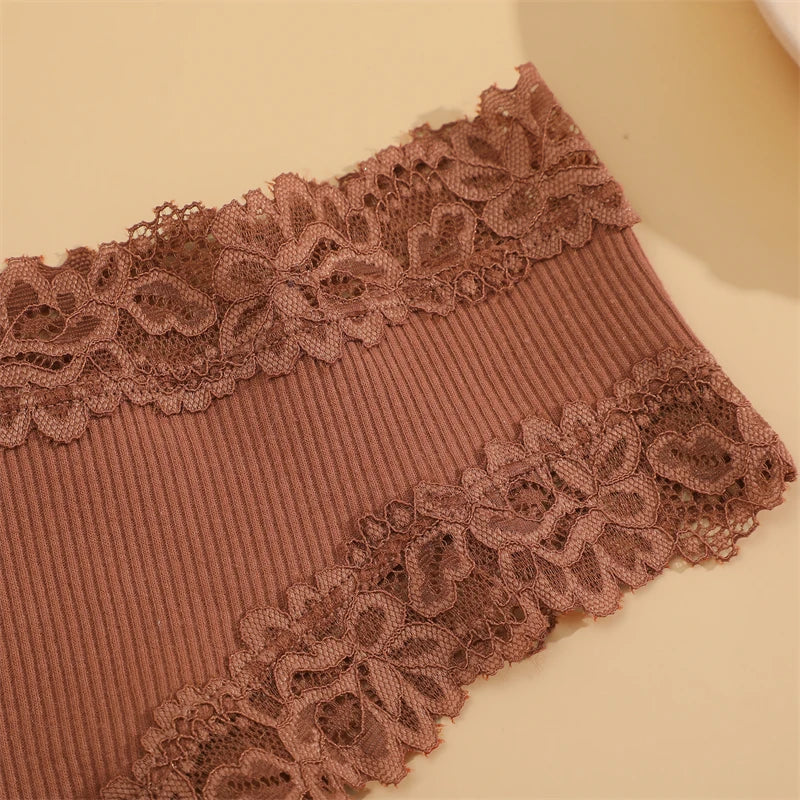 4PCS/Set Cotton Floral Lace Underpants for Women Sexy Striped Low-Waist Panties Girls Comfortable Briefs Trendy T-back Lingerie
