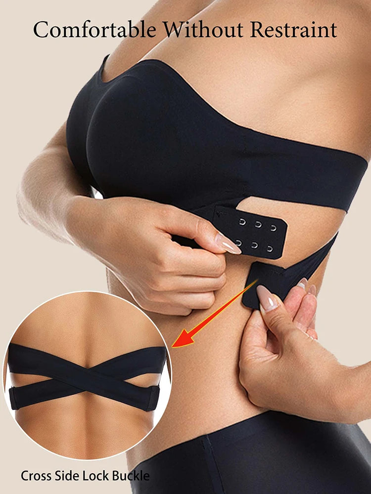 Female Removable Padded Soft Ice Silk Traceless Brasseries Wire Free Side Buckle Bra For Women Invisible Strapless Push Up Bras