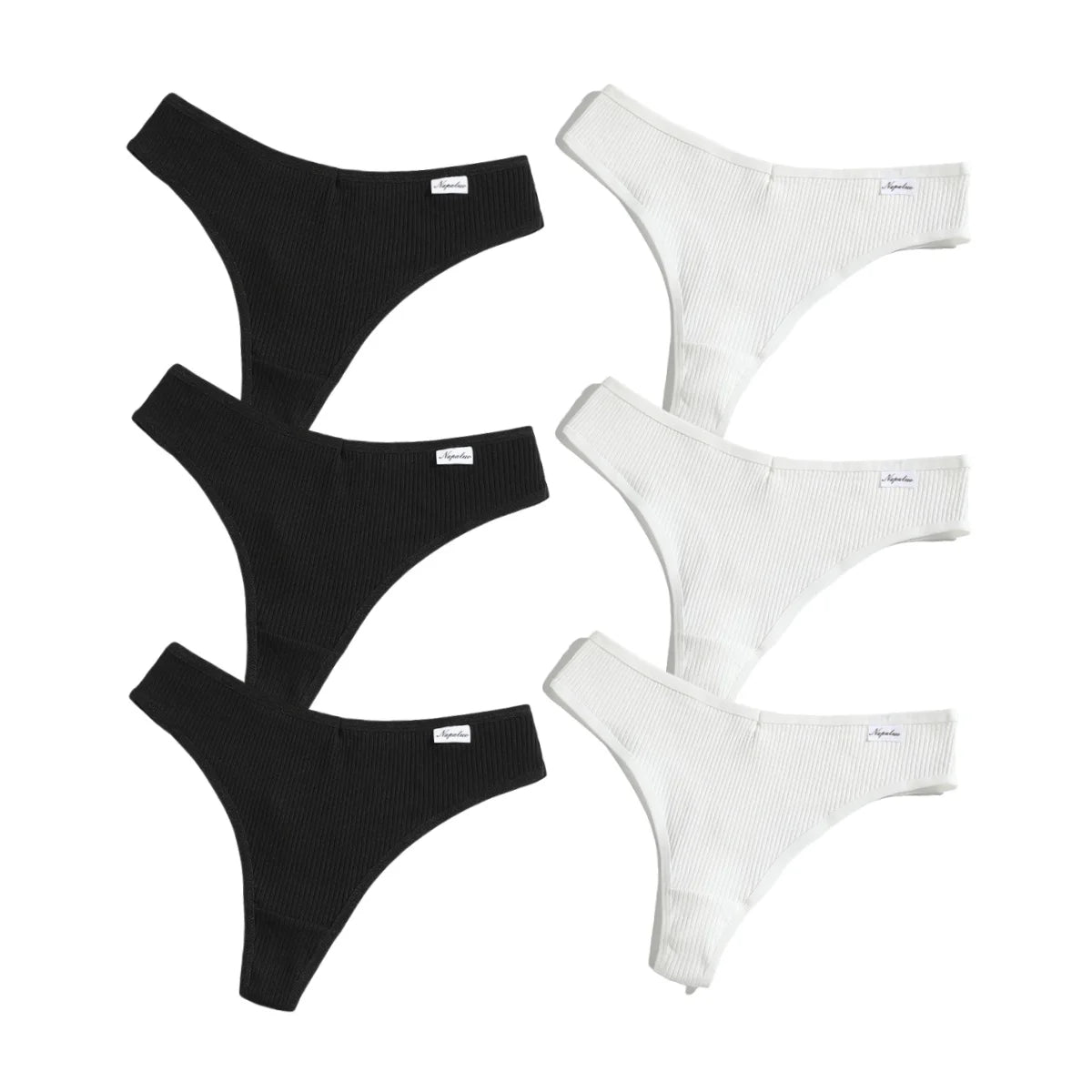 6Pcs/Set Women Cotton Thongs Female Ribbed Panties Low Rise G-String Sexy Underwear Solid Color Bikini Soft S-XL Intimates