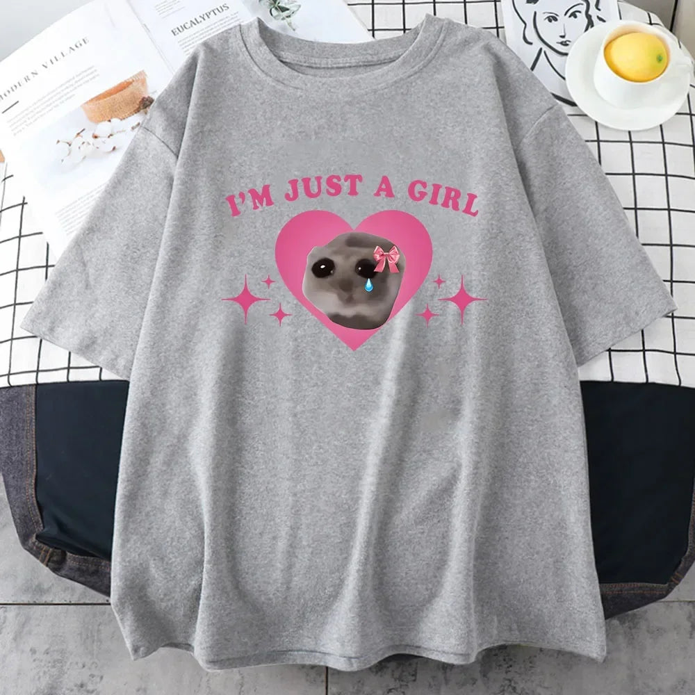 Sad Hamster Tshirt I'm Just A Girl Cartoon Printing Tee-shirt Casual Short Sleeve Summer Tshirts High Quality Girls Tees