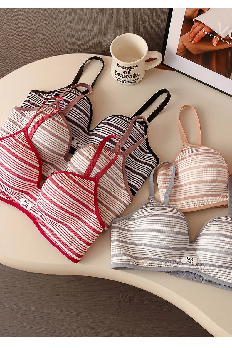 Striped Sexy Gathering, Large Thickened Cup, No Empty Cup, No Mark, No Steel Ring, Lingerie for Women