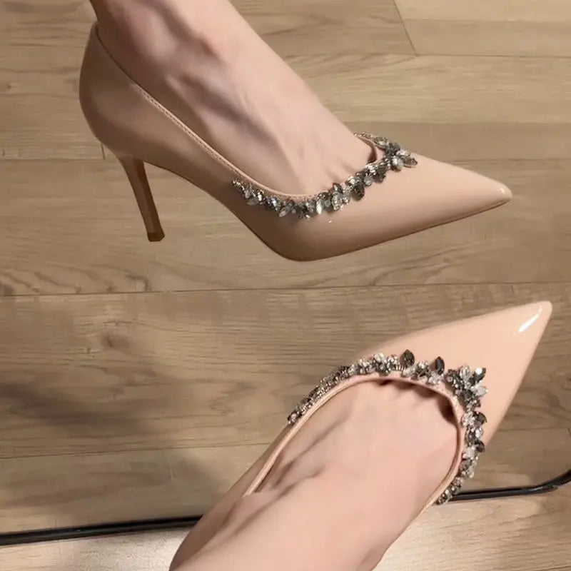 Mingyuan Style Fresh and Pure Temperament High Heels 2026 New Style Rhinestone Pointed Toe Versatile Skirt Single Shoe for Women