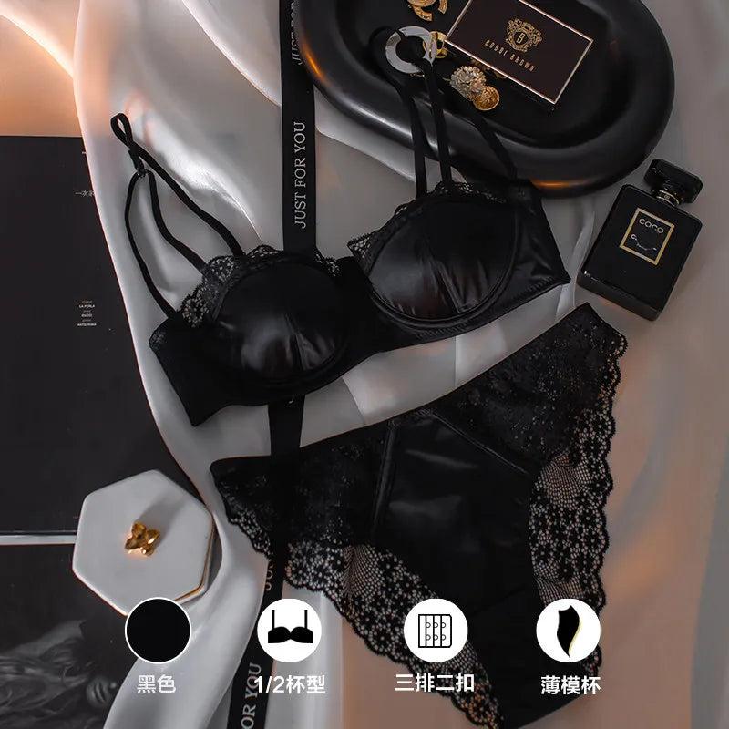Sexy French Half Cup Invisible Bra Set Soft Underwire Minimizer Push Up Lingerie Set S-XL Comfort Breathable Anti Sag Stylish