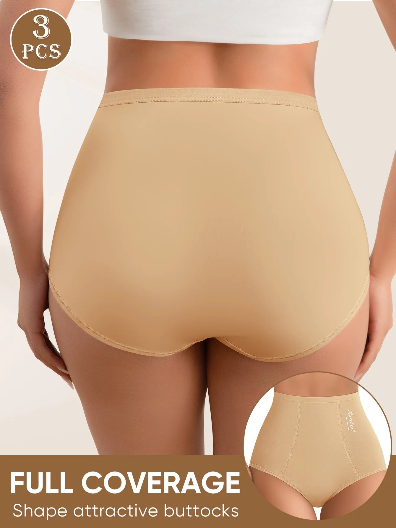 3pcs High-Waisted Cotton Women's Panties - Tummy Control Butt-Lifting Soft Breathable Triangle Underwear