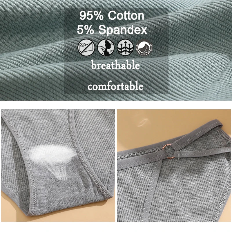 4PCS/SET Stripes Women Cotton Panties Women Sexy Low Rise Briefs Female Breathbale Underwear Button Design Pattern Soft Lingerie