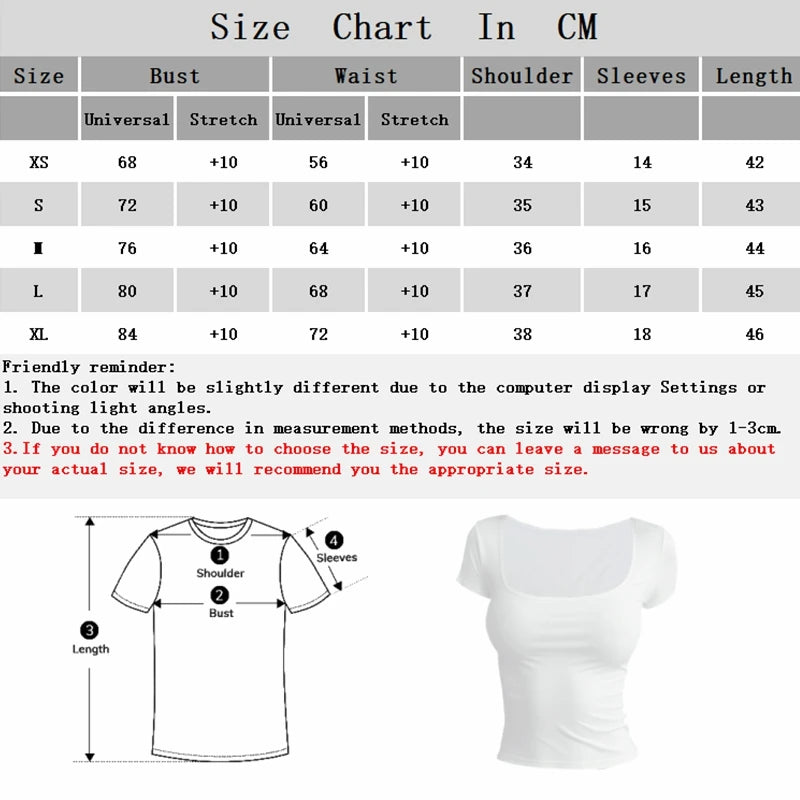 Short Sleeve T-shirt for Women Summer 2026 Solid Color Elastic Square-cut Collar slim fit Tops Sexy Y2k Street Wear Tee Fashion