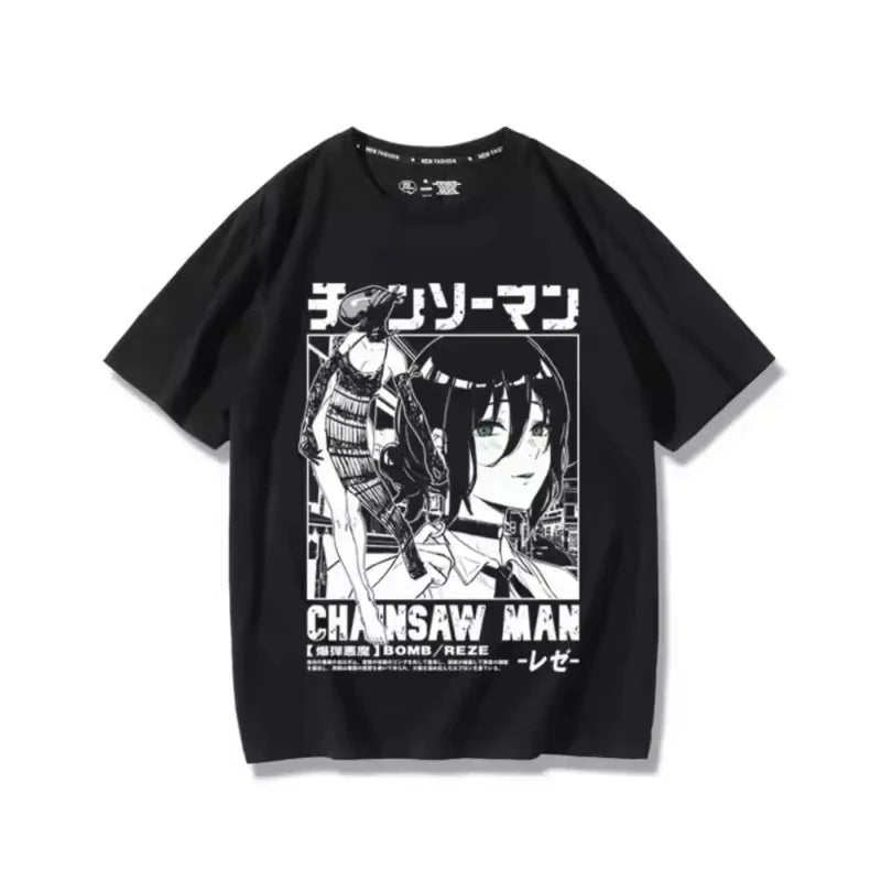 Anime Summer T-shirt Women Chainsaw Man Manga Graphic Men Cotton Short Sleeve Tee Plus Size Women Tops Summer Streetwear