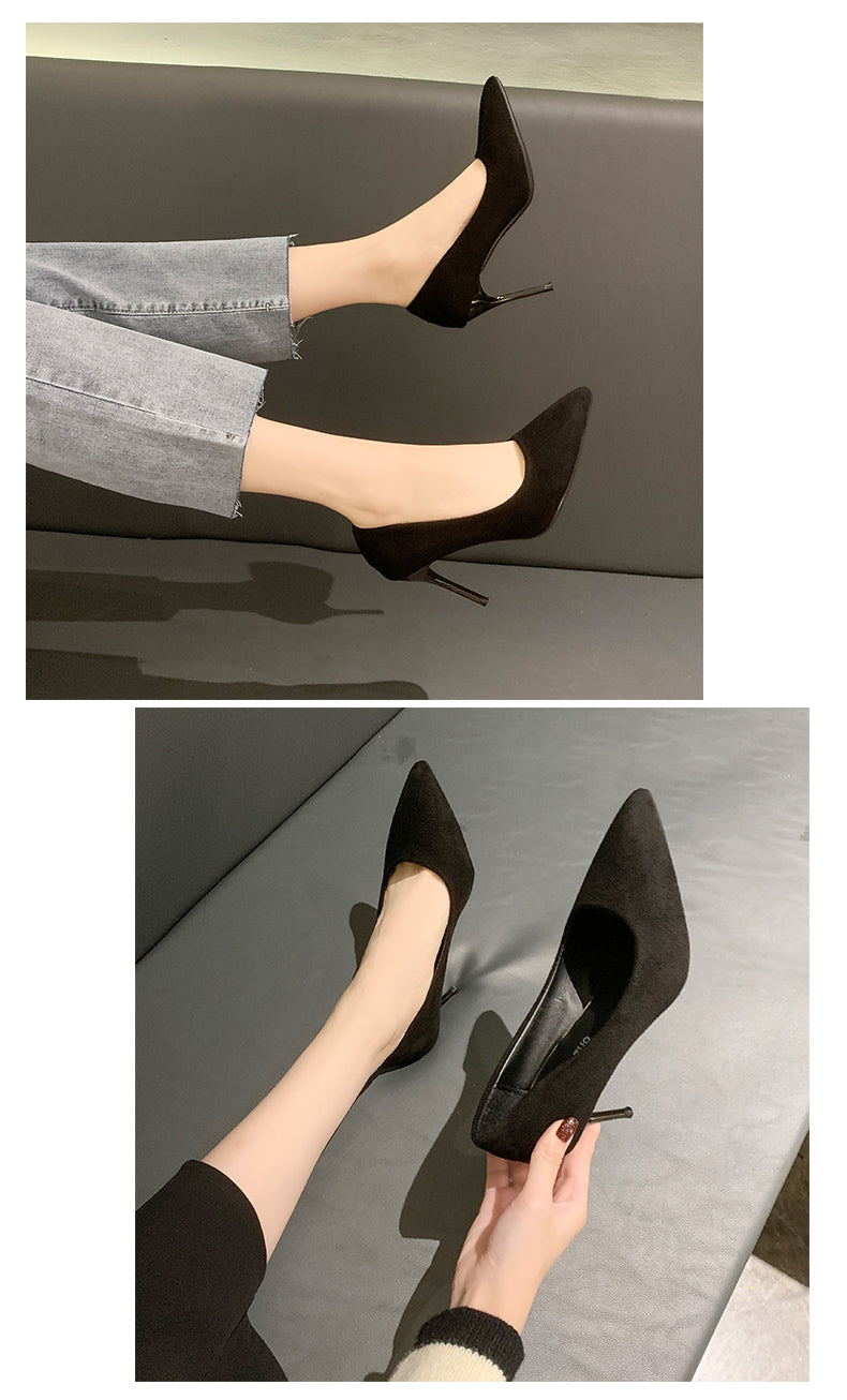 Women New Mid Heeled Sandals Black 6-8-10cm Pointed Thin Heeled Baotou Banquet High Heeled Shoes Womens Shoes Tacones Mujer