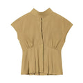 Women's Shirt 2026 Summer New Khaki Short Sleeve Bow Decorative Hollow-Out Dress Hem Shirt Casual Fashion Personality