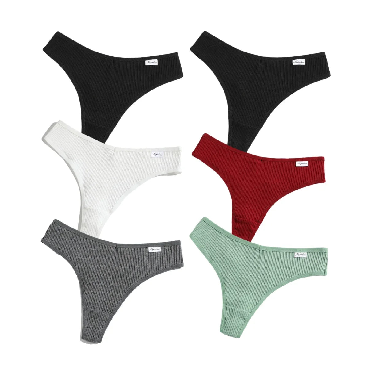 6Pcs/Set Women Cotton Thongs Female Ribbed Panties Low Rise G-String Sexy Underwear Solid Color Bikini Soft S-XL Intimates