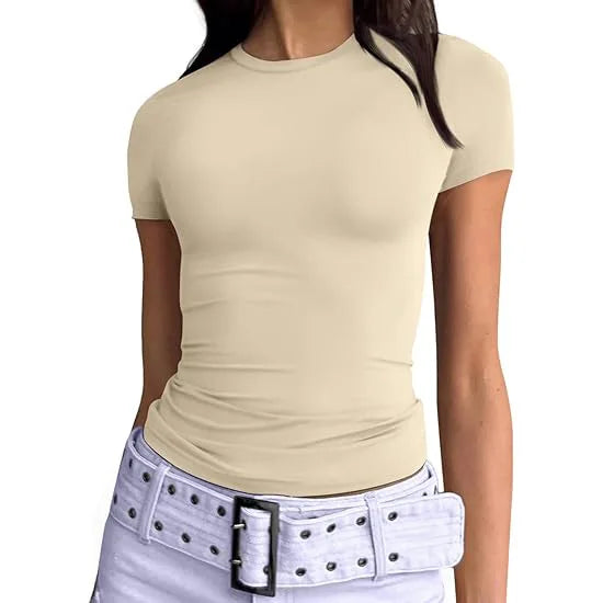 1pcs Women's Sport T-shirt Girl Solid Basic Fitness Running Yoga Tees Lady Short Sleeve Slim Sexy Round Neck Casual Shirts Tops