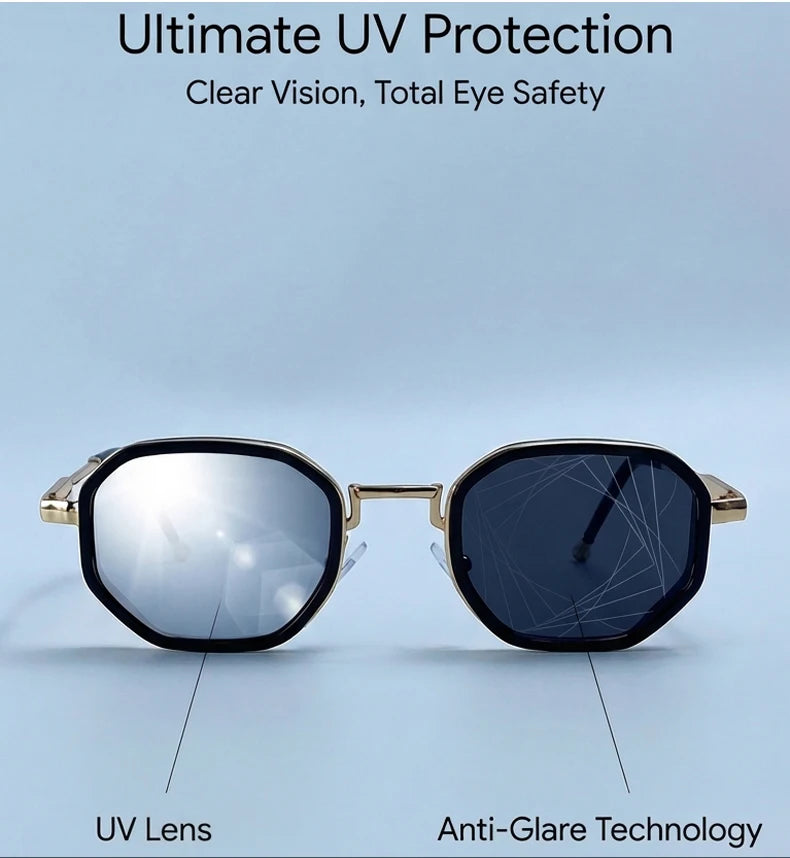 Small Frame Octagon Punk Sunglasses Women Luxury Brand Retro Geometric Metal Fashion Shades Vintage Sun Glasses Driving Eyewear