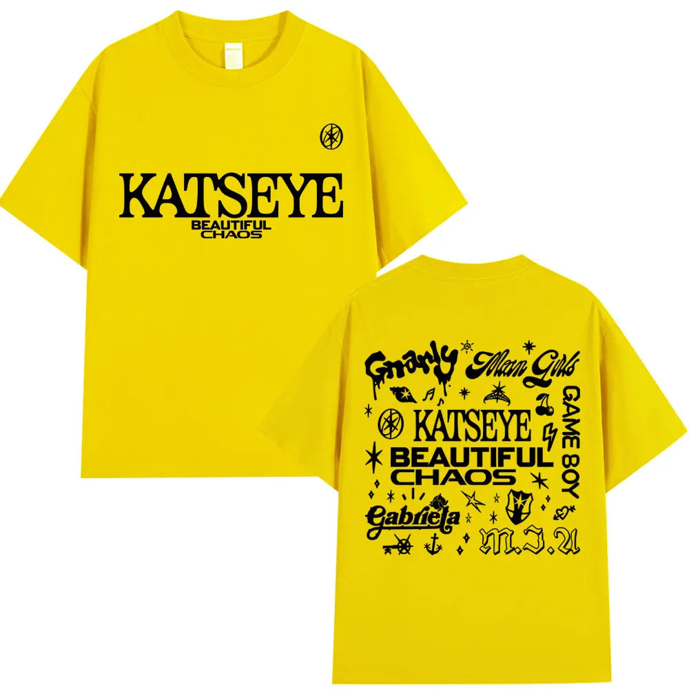 Korean Katseye Beautiful Chaos Tour T Shirt Kpop Vintage Harajuku Fashion Y2K Men Women T-shirt Cotton Loose T Shirts Fans Gifts