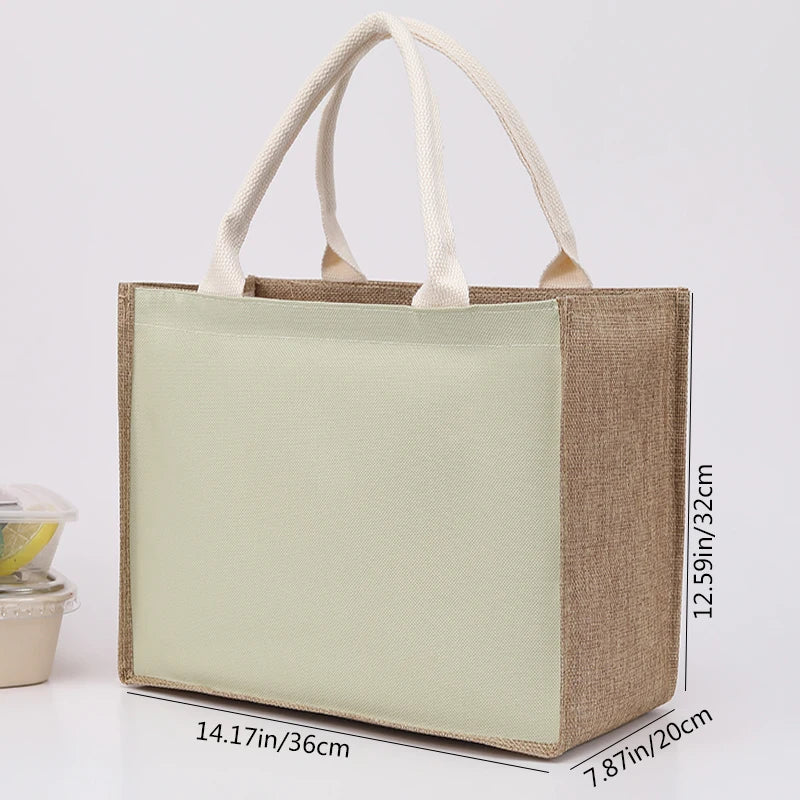 Retro single-shoulder linen bag for shopping as a gift. Yellow linen bag with printed pattern. Hand-held linen bag.