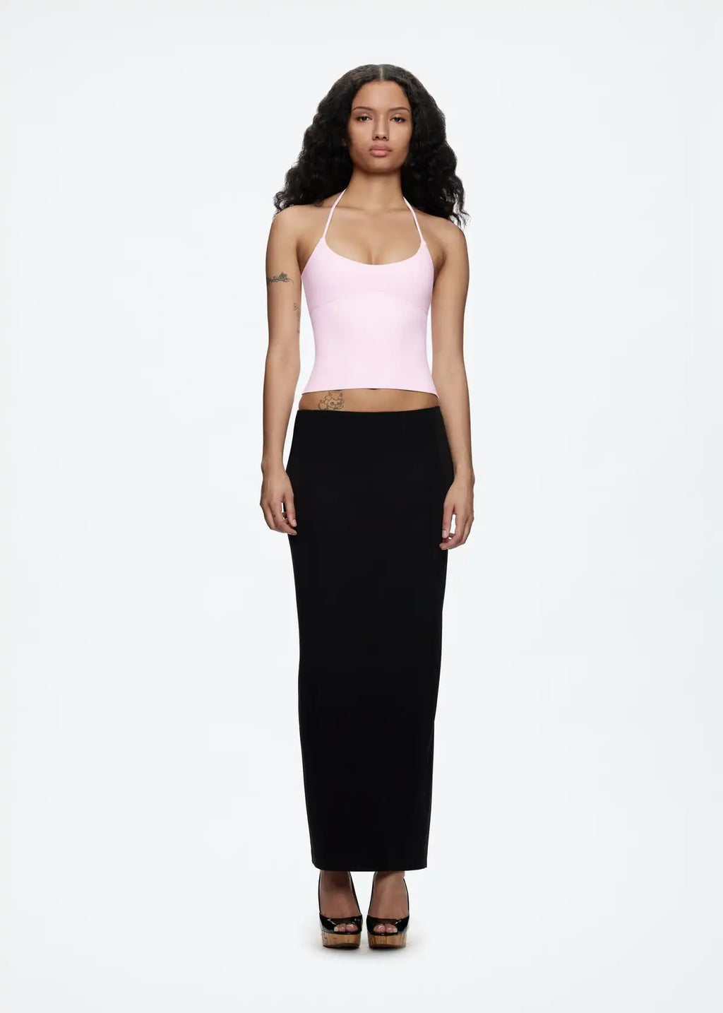 Tank Women's Open-Back Stretchy Camisole Top with Metal Accessories and Self-Tie Shoulder Straps, Low-Neck Sexy Halter Top