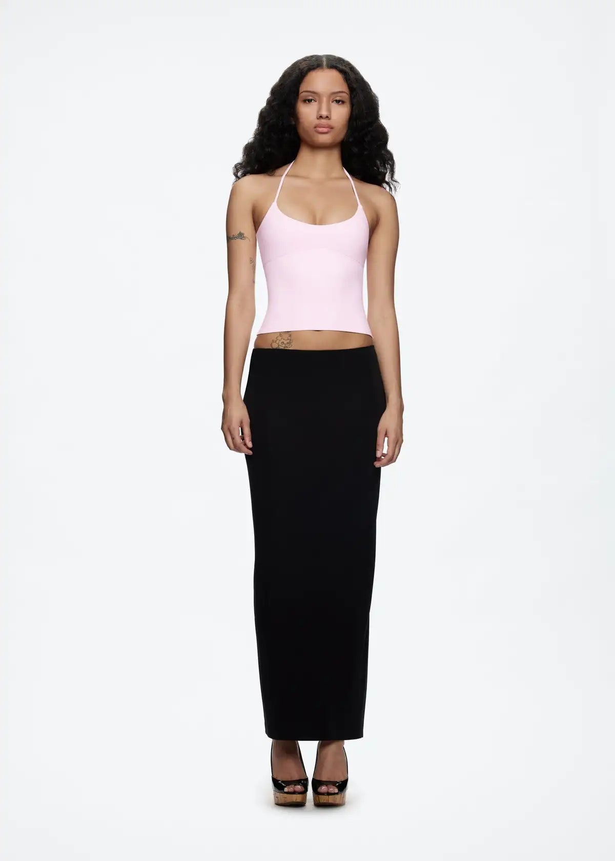 Tank Women's Open-Back Stretchy Camisole Top with Metal Accessories and Self-Tie Shoulder Straps, Low-Neck Sexy Halter Top