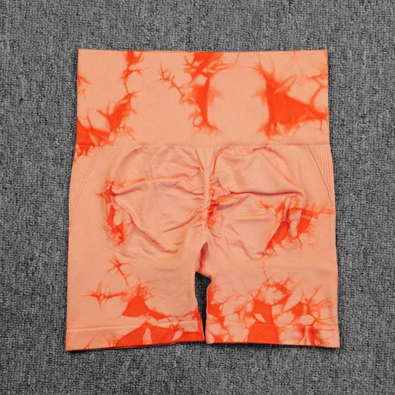 Seamless High Waist Shorts Women Tie Dye Shorts Sexy Hip Liftting Stretchy Yoga Shorts Workout Running Knited Skinny Gym Shorts