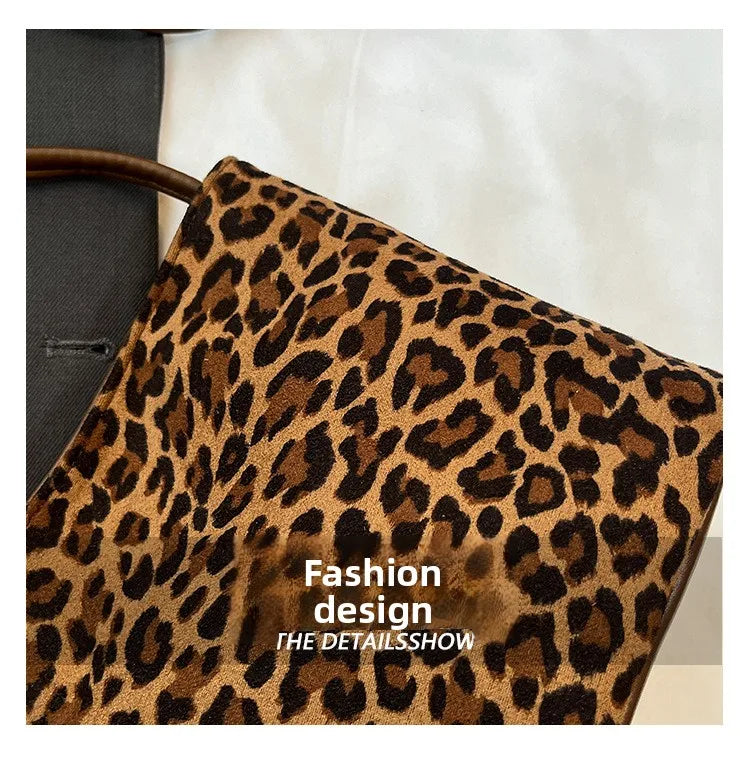 Mini Shoulder Bag Retro Leopard Print Women Crossbody Bucket Bag Fashion Ins Korean Style Faux Suede Fall New Simple Tote Bag
