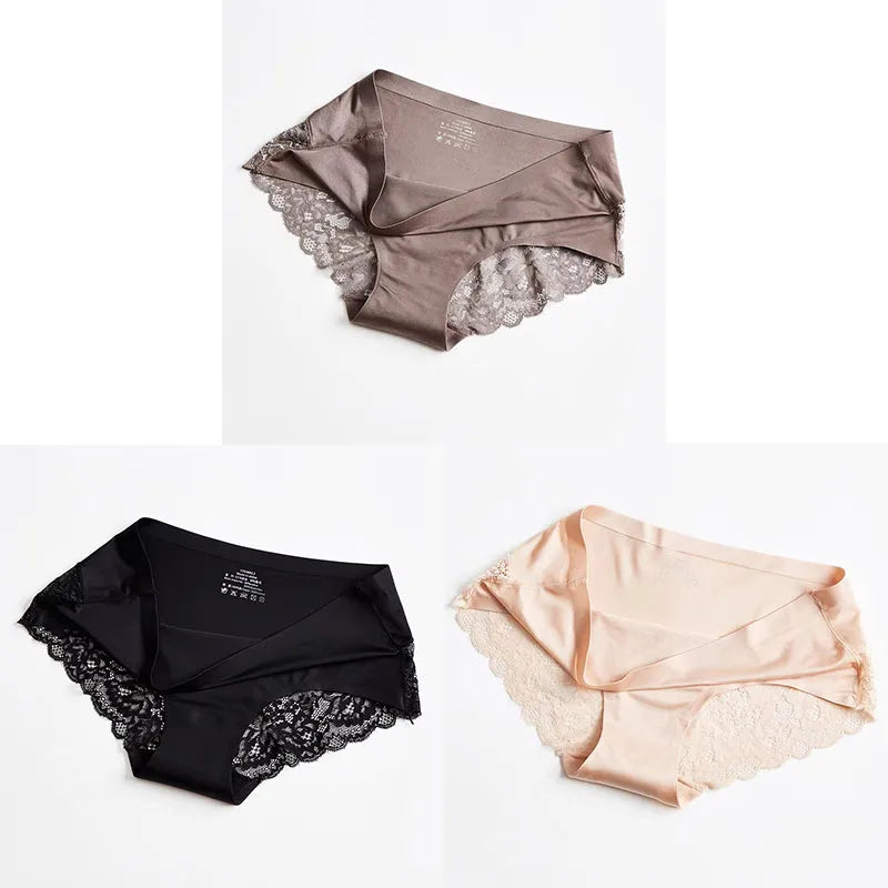1/3PCS/Set Women's Panties Lace Underwear Sexy Lingerie Ice Silk Briefs Soft Seamless Underpants