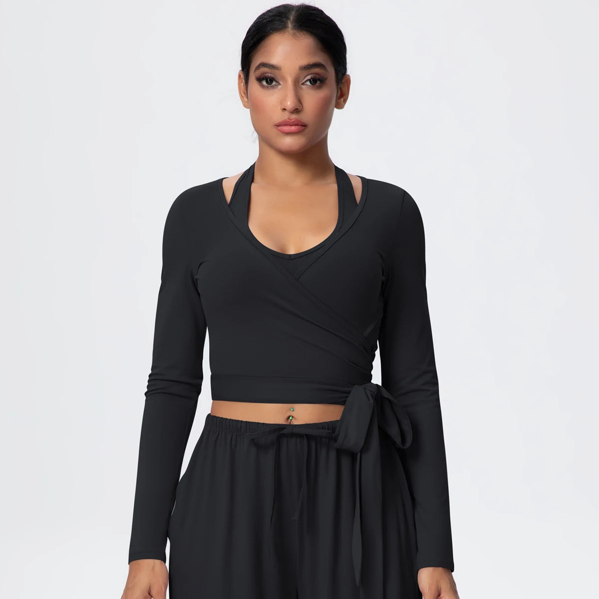 Women Slim Breathable Sports Top Women Active Wear Sports Yoga Long Sleeved Solid Color Running Shirts Straps Design Yoga Top